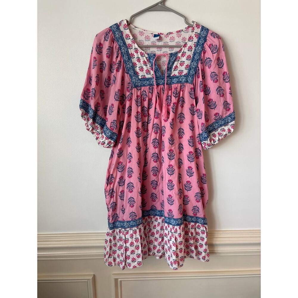 Old Navy Puff-Sleeve Printed Mini Swing Dress Boho Cottage Core Medium